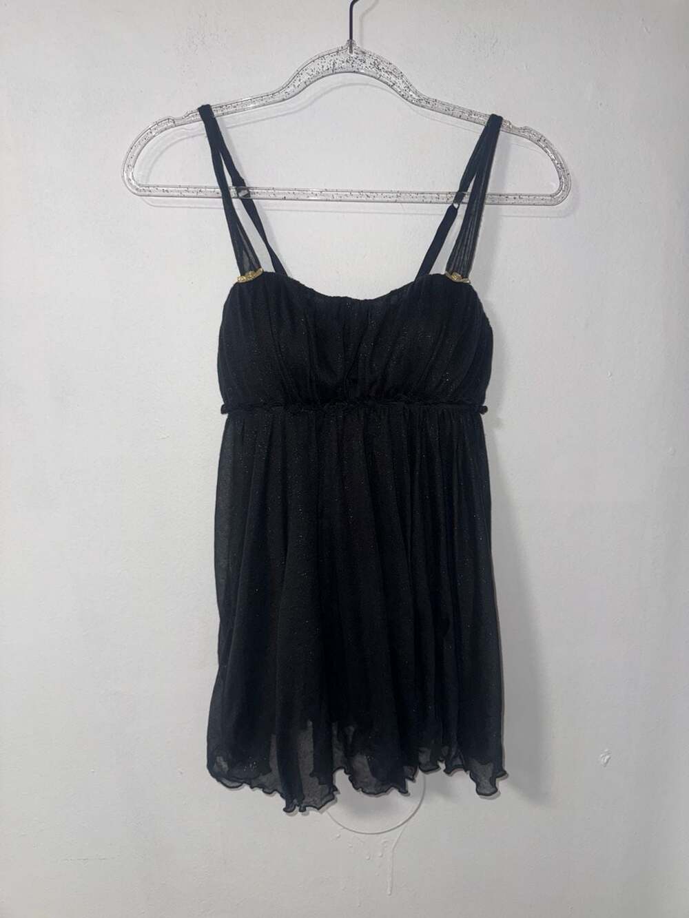 Victoria's Secret Black Metallic Glitter Chiffon Babydoll Cami Dress